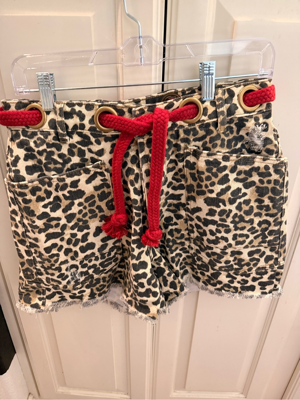 BiBi Leopard Print Shorts with Red Rope Waist Tie